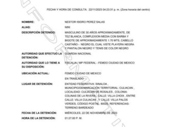 CULIACÁN: CAPTURAN A PRESUNTO JEFE DE SEGURIDAD DE “LOS CHAPITOS”