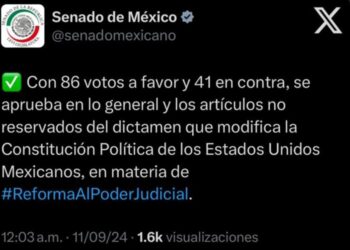 SE APRUEBA (CON 86 A FAVOR Y 41 EN CONTRA) LA REFORMA JUDICIAL EN EL SENADO DE LA REPÚBLICA