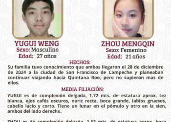 CAMPECHE: DESAPARECEN DOS TURISTAS CHINOS