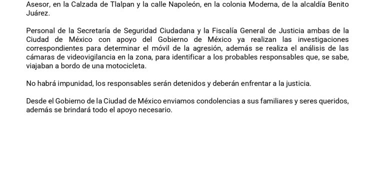 ASESINAN A DOS FUNCIONARIOS CERCANOS A JEFA DE GOBIERNO DE LA CDMX CLARA BRUGADA MOLINA