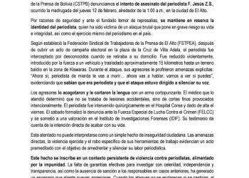 BOLIVIA: INTENTO DE ASESINATO CONTRA PERIODISTA, LO SECUESTRAN Y LE CORTAN LA LENGUA PARA SILENCIARLO